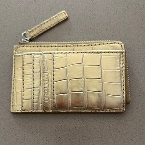 Madewell leather compact wallet Gold Card Holder with Crocodile Embossed Design
